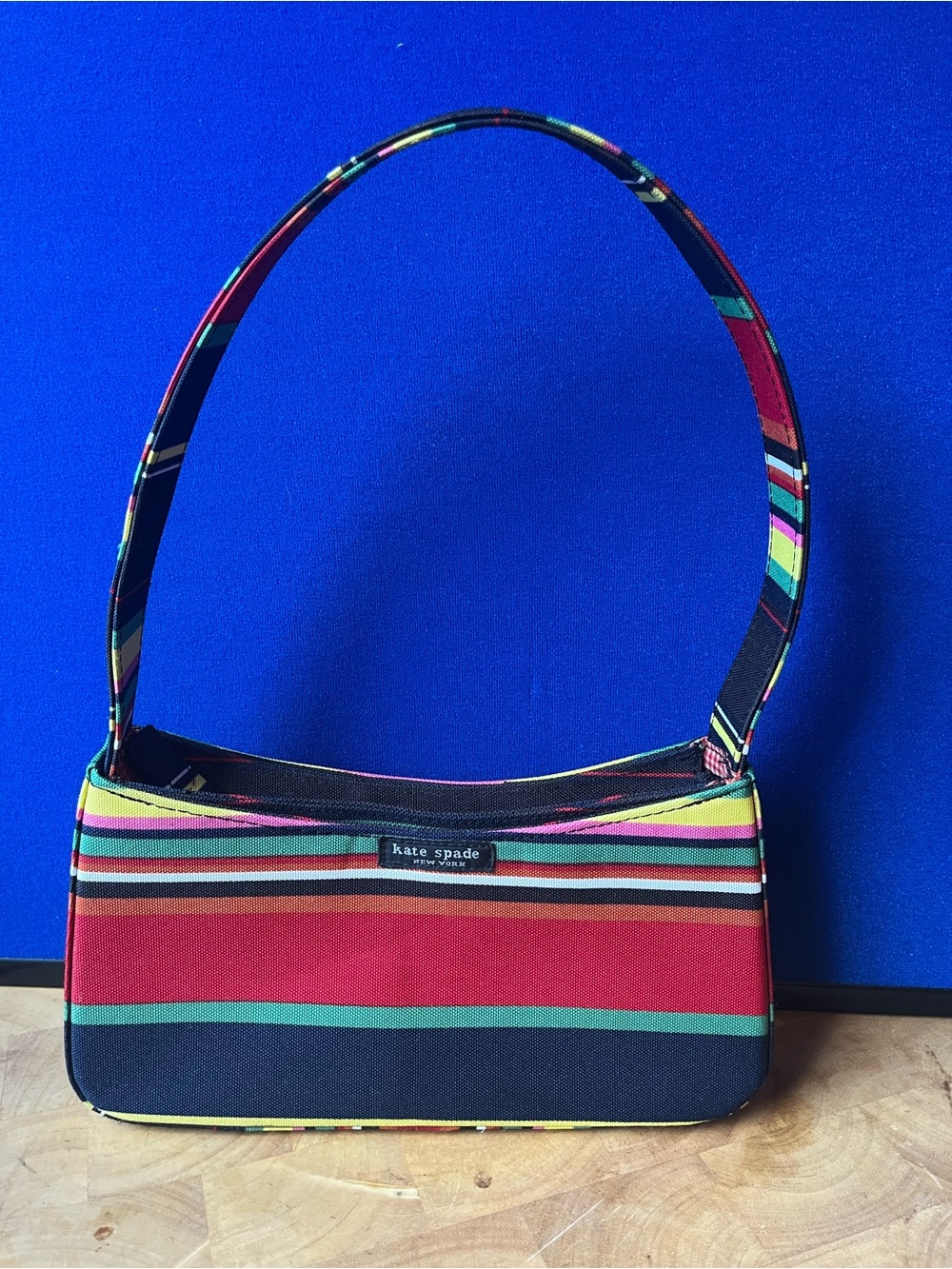 Kate Spade New York Multicolor Striped Canvas Shoulder Bag Y2K Mini Purse